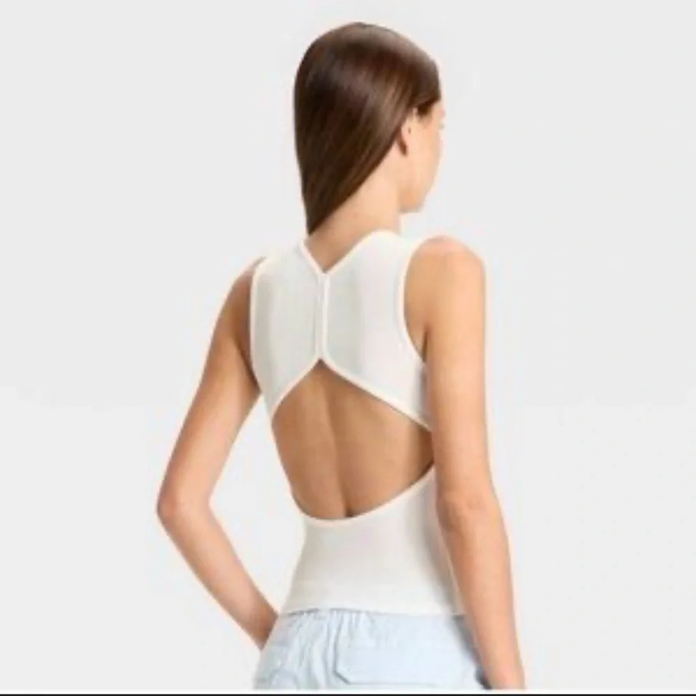 Zara White Open-Back Tank Top - Picture 1 of 4